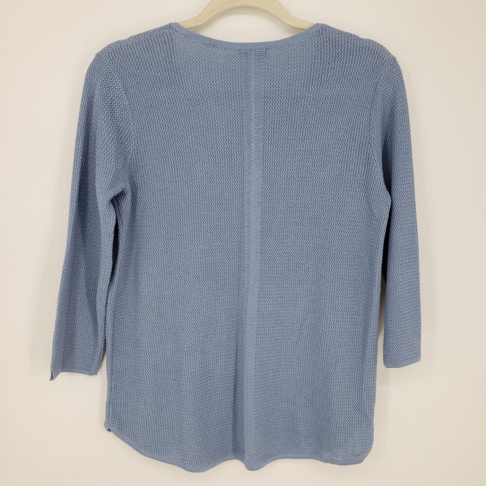 J. Jill Cotton Textured Knit Sweater S V Neck Light Blue 3/4 Sleeves - Picture 2 of 7